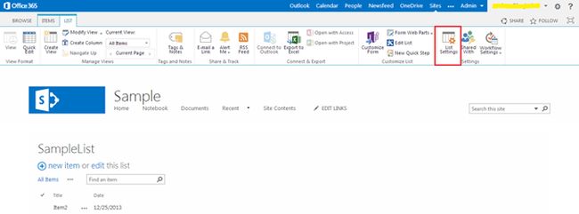 List settings in share point
